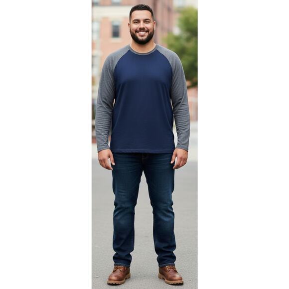 Foundry Navy Blue/ Gray Raglan Long Sleeve Casual Shirt Men Big & tall 3xlt - Picture 1 of 5